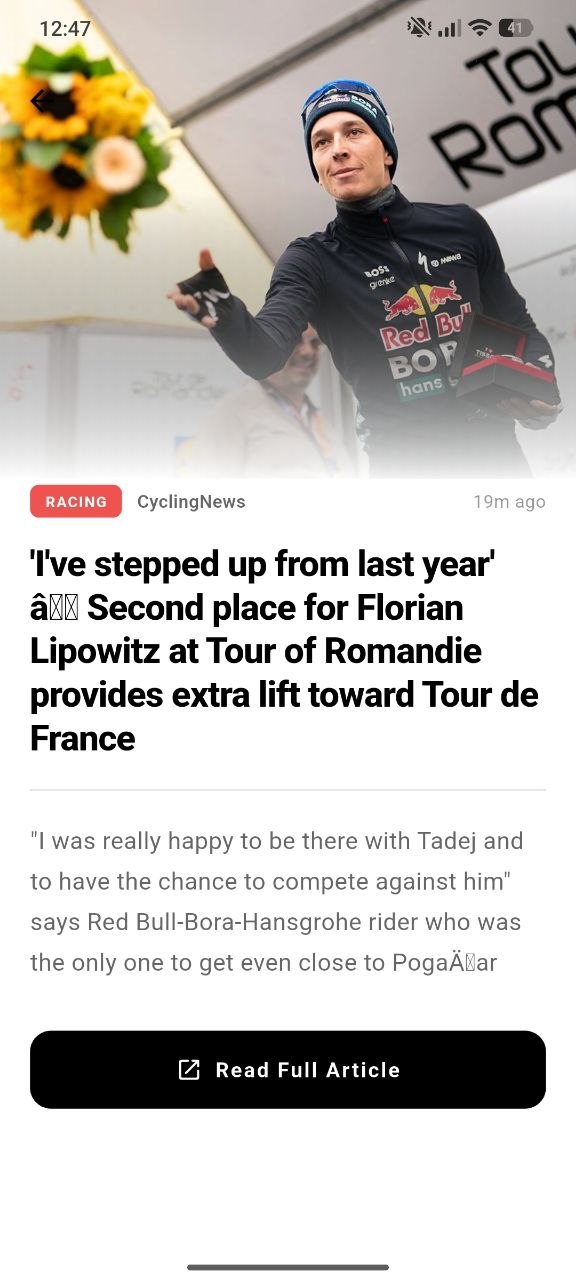 Cycling news screen